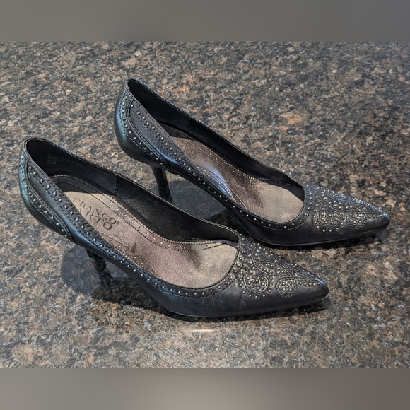 Franco Sarto  Black Pointed Toe Pumps with Silver Stud Details Size 8 1/2 - Picture 2 of 4